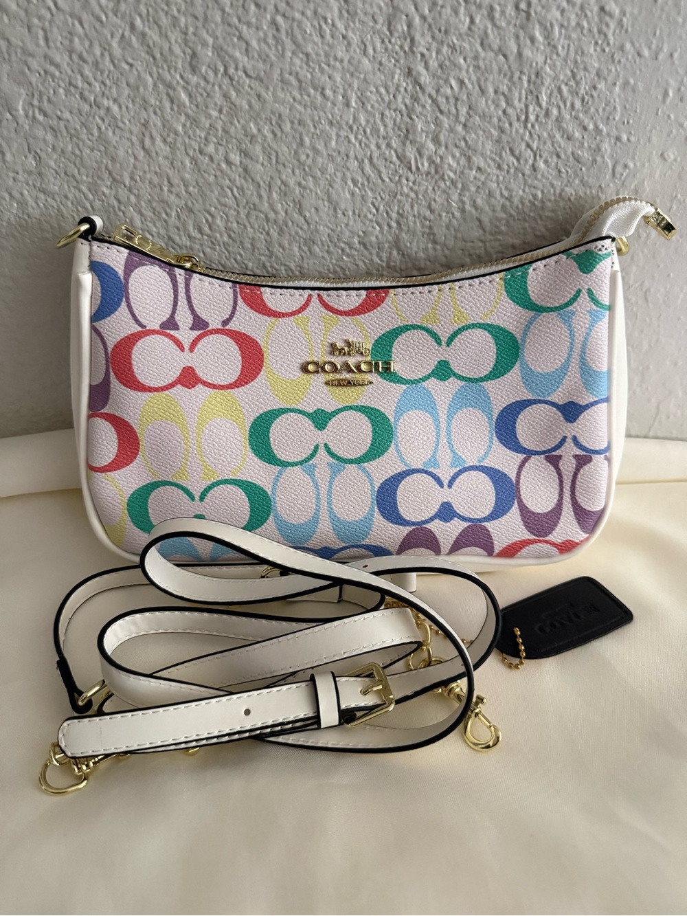 Coach Multicolor Signature C Logo Crossbody in White NEW